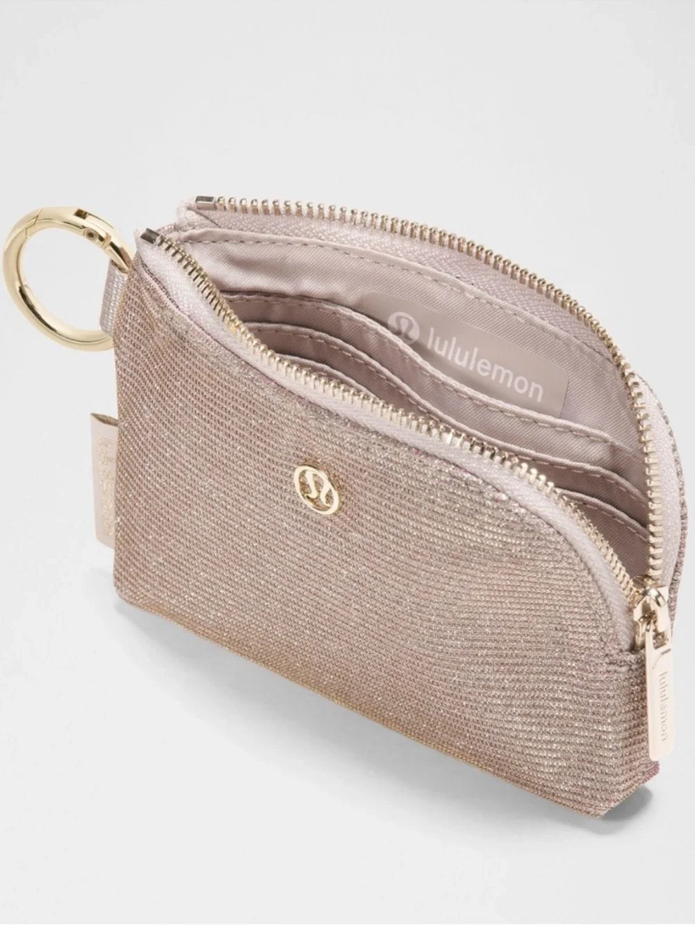 Lululemon Clippable Card Pouch Glitter Pink Rose Gold